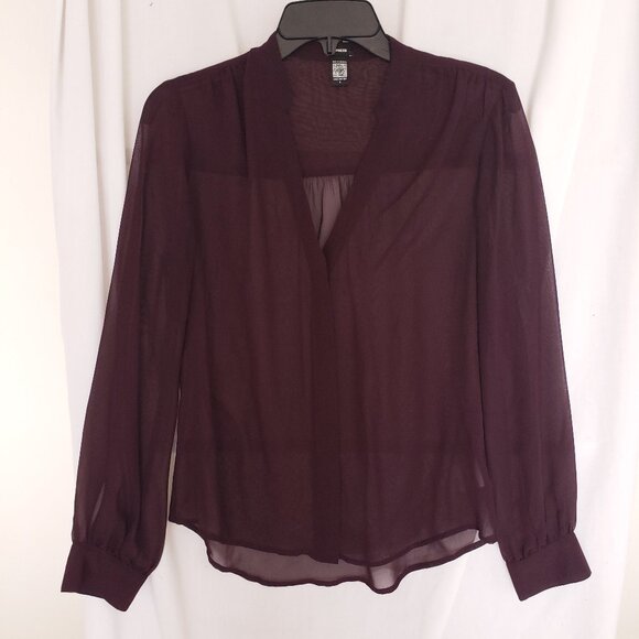 Express Women Purple Button V Neck Long Sleeve Sheer Lightweight Blouse Size S - Picture 1 of 15